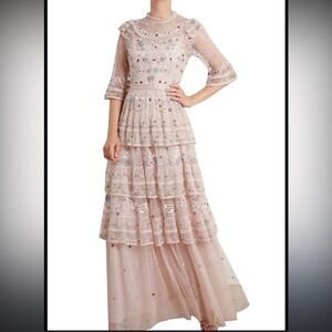 Needle & Thread Blush Pink Embroidered Maxi Dress Sz 10